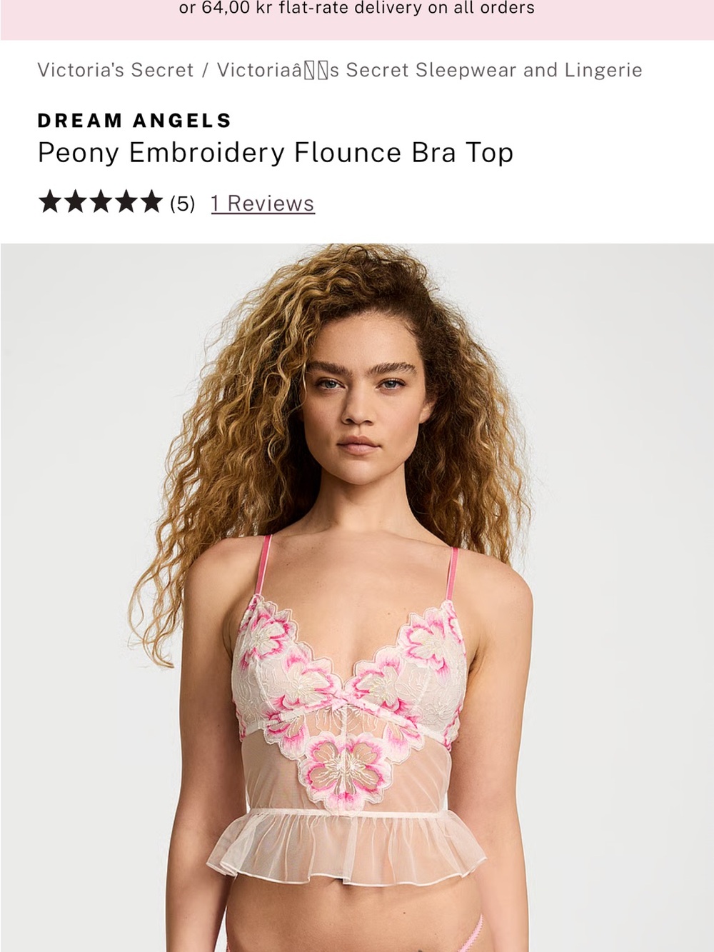 Victoria's Secret Pink and Cream Peony Embroidered Flounce Bandeau